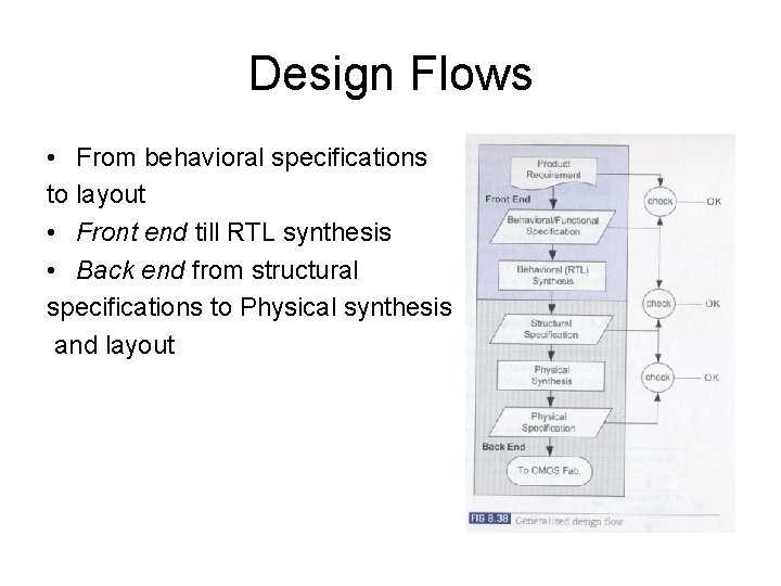 Design Flows • From behavioral specifications to layout • Front end till RTL synthesis