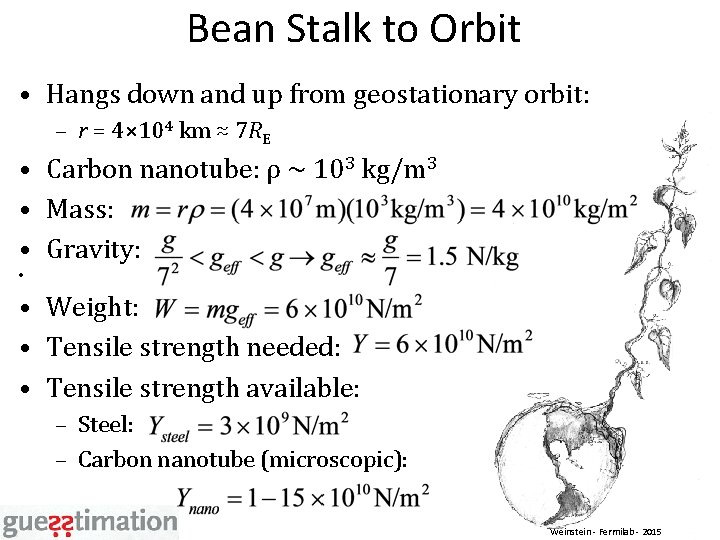 Bean Stalk to Orbit • Hangs down and up from geostationary orbit: – r