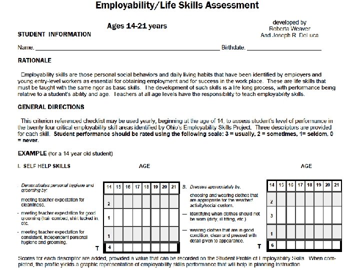Screen shot of the employability life skills assessment cover page 