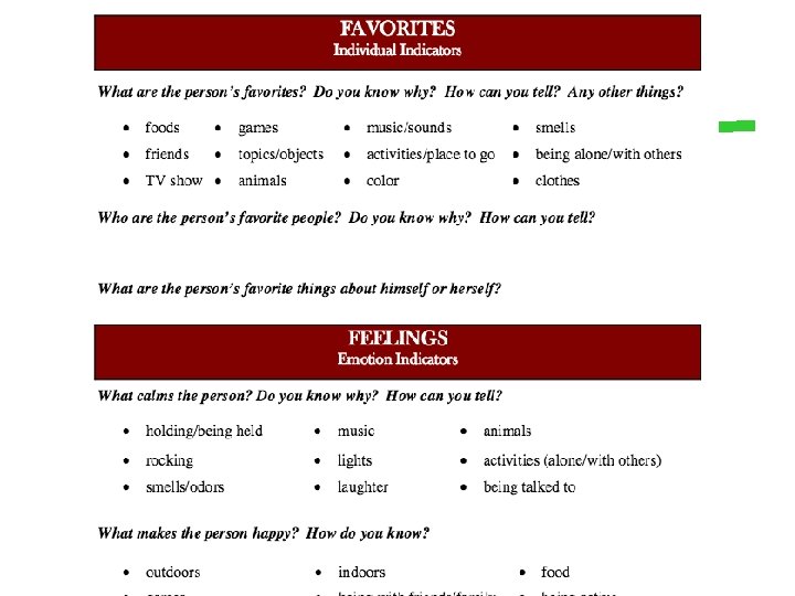 Screen shot of the quality of favorites and feeling sections of the employability life