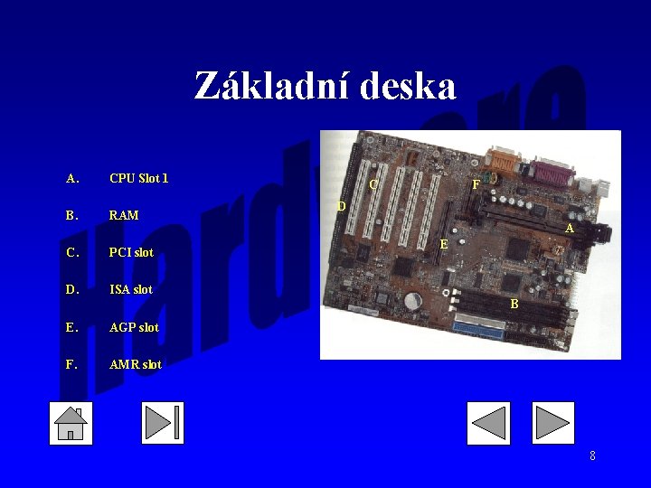 Základní deska A. CPU Slot 1 B. RAM C. PCI slot D. ISA slot