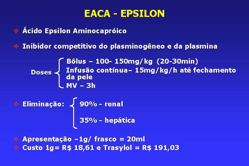 EACA - EPSILON v Ácido Epsilon Aminocapróico v Inibidor competitivo do plasminogêneo e da