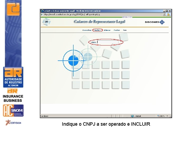 Indique o CNPJ a ser operado e INCLUIR 