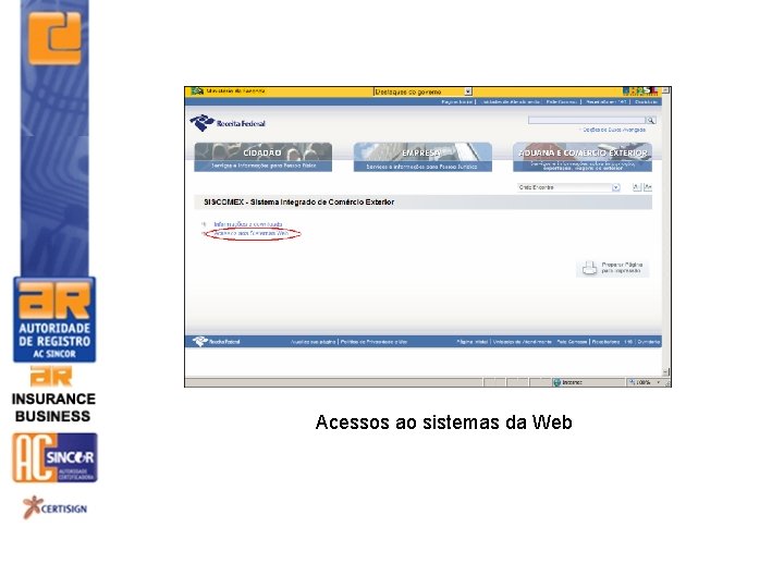 Acessos ao sistemas da Web 