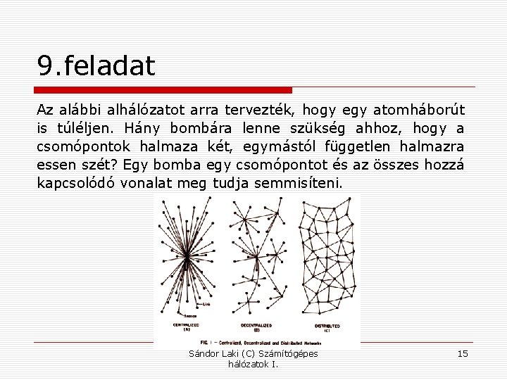 9. feladat Az alábbi alhálózatot arra tervezték, hogy egy atomháborút is túléljen. Hány bombára