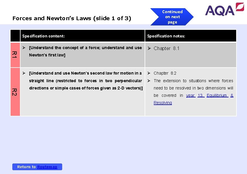 Forces and Newton’s Laws (slide 1 of 3) Continued on next page R 1