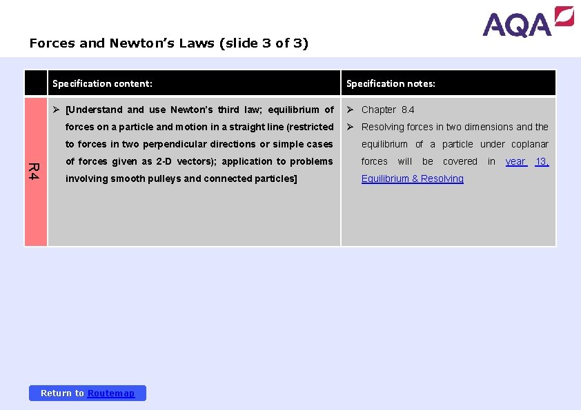 Forces and Newton’s Laws (slide 3 of 3) Specification content: Specification notes: Ø [Understand