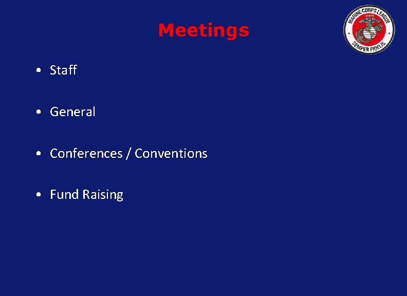 Meetings • Staff • General • Conferences / Conventions • Fund Raising 