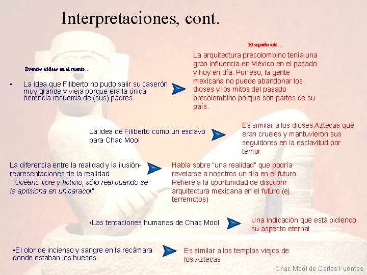 Interpretaciones, cont. El significado… Eventos e ideas en el cuento… • La idea que Interpretaciones, cont. El significado… Eventos e ideas en el cuento… • La idea que
