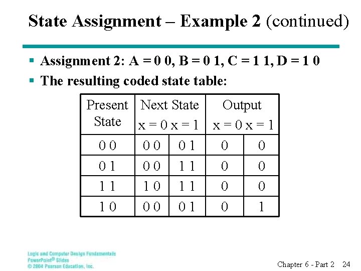 State Assignment – Example 2 (continued) § Assignment 2: A = 0 0, B