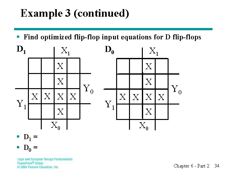 Example 3 (continued) § Find optimized flip-flop input equations for D flip-flops D 1