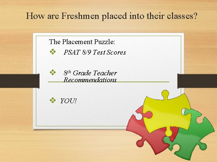 How are Freshmen placed into their classes? The Placement Puzzle: v PSAT 8/9 Test