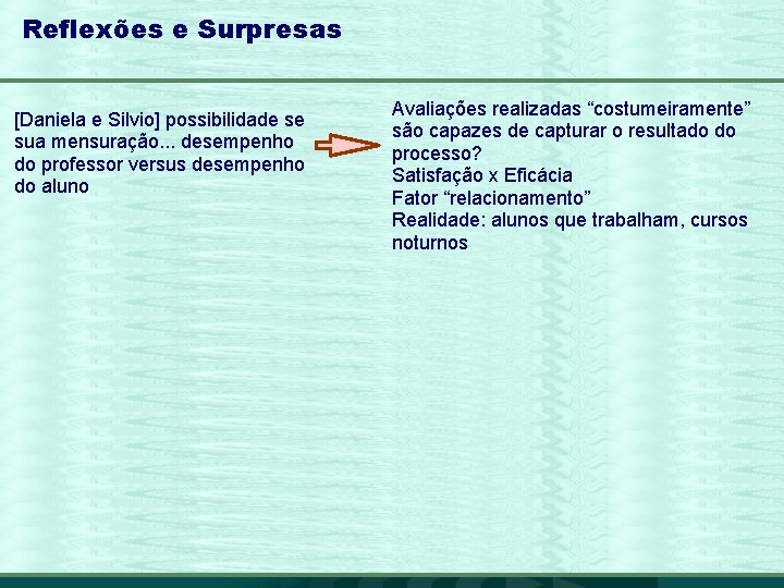 Reflexões e Surpresas [Daniela e Silvio] possibilidade se sua mensuração. . . desempenho do