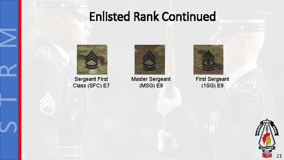 S T R M Enlisted Rank Continued Sergeant First Class (SFC) E 7 Master