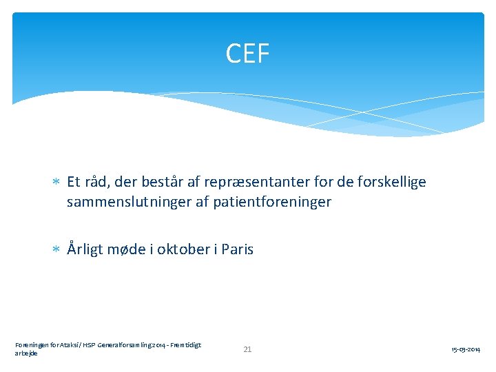 CEF Et råd, der består af repræsentanter for de forskellige sammenslutninger af patientforeninger Årligt