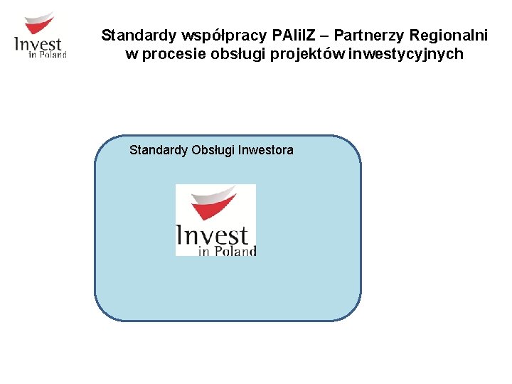 Standardy współpracy PAIi. IZ – Partnerzy Regionalni w procesie obsługi projektów inwestycyjnych Standardy Obsługi