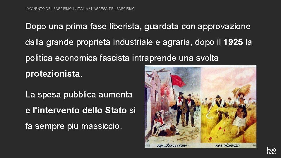 L'AVVENTO DEL FASCISMO IN ITALIA / L'ASCESA DEL FASCISMO Dopo una prima fase liberista,