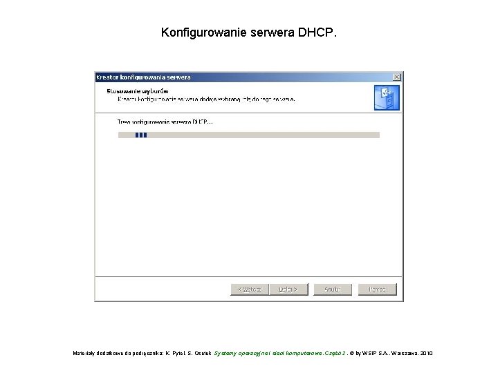 Konfigurowanie serwera DHCP. Materiały dodatkowe do podręcznika: K. Pytel, S. Osetek Systemy operacyjne i