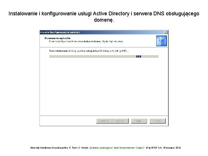 Instalowanie i konfigurowanie usługi Active Directory i serwera DNS obsługującego domenę. Materiały dodatkowe do