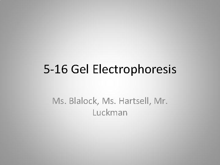5 -16 Gel Electrophoresis Ms. Blalock, Ms. Hartsell, Mr. Luckman 