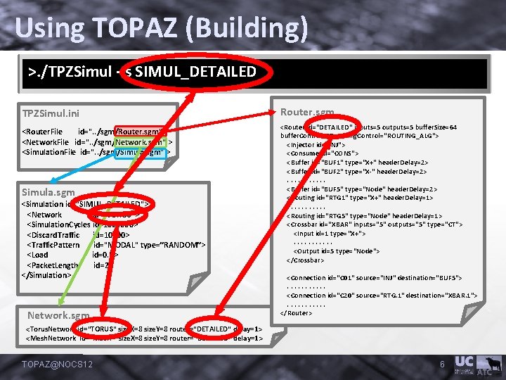 Using TOPAZ (Building) >. /TPZSimul –s SIMUL_DETAILED TPZSimul. ini <Router. File id=". . /sgm/Router.