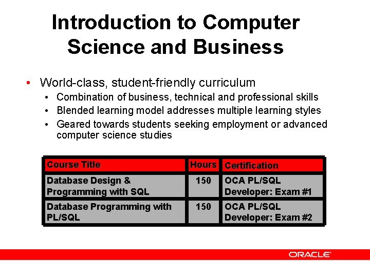 Introduction to Computer Science and Business • World-class, student-friendly curriculum • Combination of business,