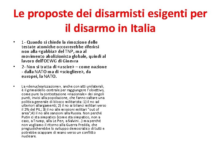 Le proposte dei disarmisti esigenti per il disarmo in Italia • • • 1