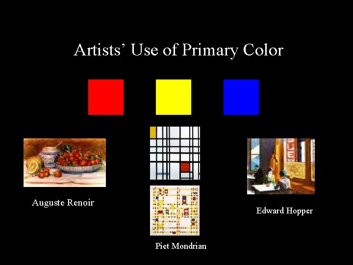 Artists’ Use of Primary Color Auguste Renoir Edward Hopper Piet Mondrian 