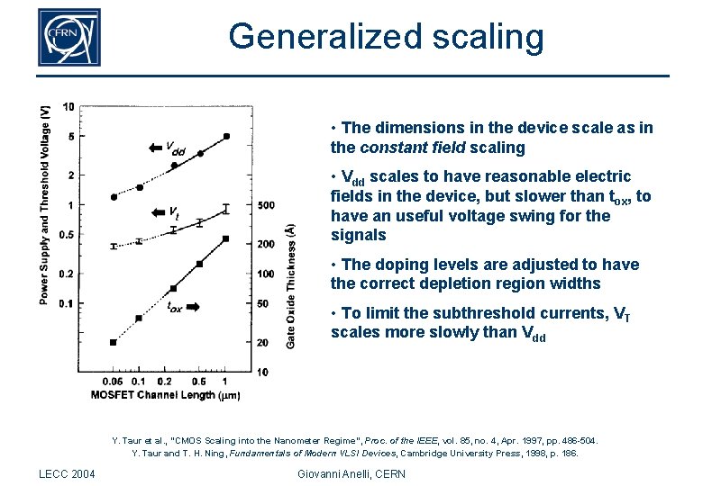 Generalized scaling • The dimensions in the device scale as in the constant field