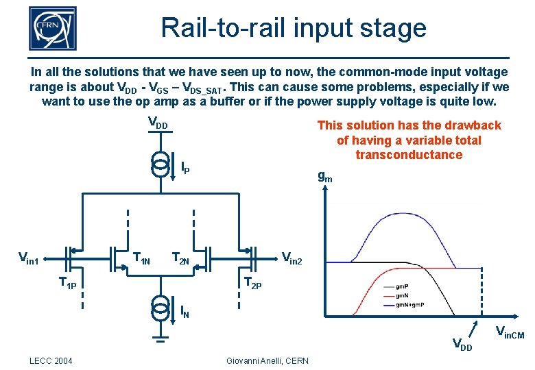 Rail-to-rail input stage In all the solutions that we have seen up to now,