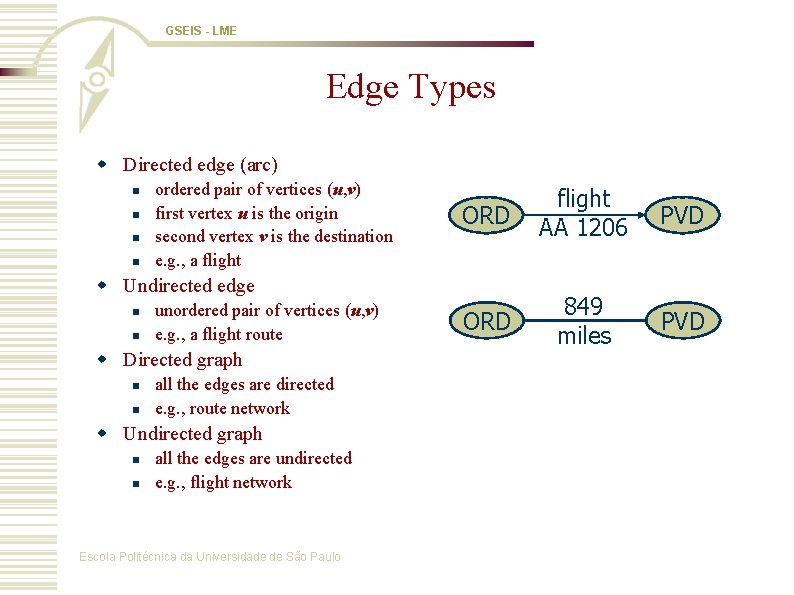 GSEIS - LME Edge Types w Directed edge (arc) n n ordered pair of