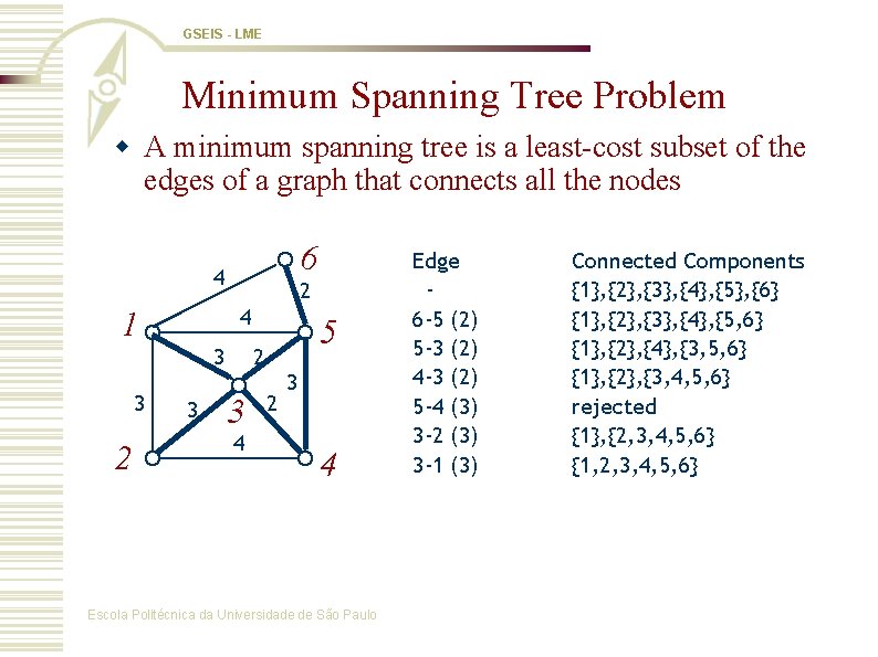 GSEIS - LME Minimum Spanning Tree Problem w A minimum spanning tree is a