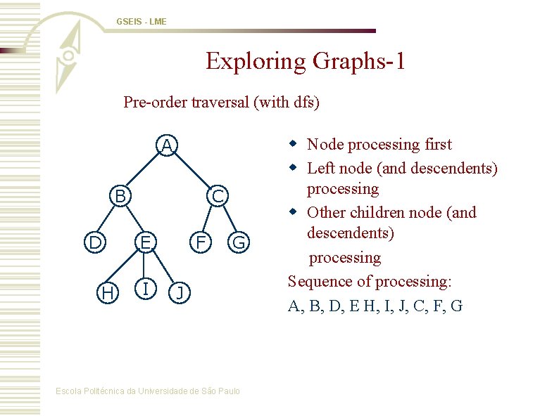 GSEIS - LME Exploring Graphs-1 Pre-order traversal (with dfs) A B D H C