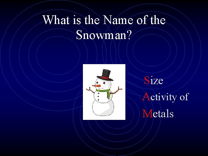 What is the Name of the Snowman? Size Activity of Metals 