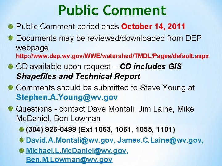 Public Comment period ends October 14, 2011 Documents may be reviewed/downloaded from DEP webpage