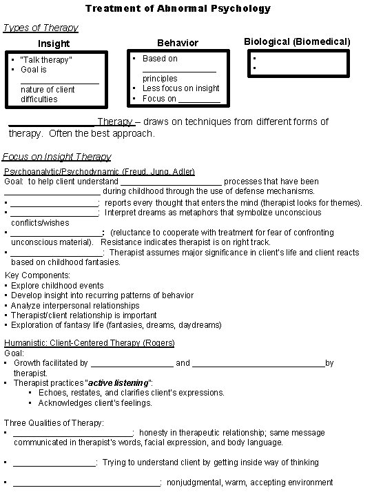 Treatment of Abnormal Psychology Types of Therapy Insight