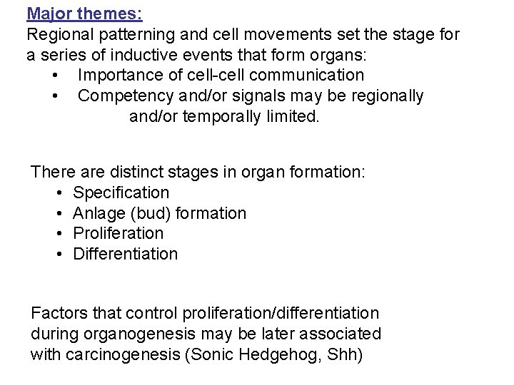 Major themes: Regional patterning and cell movements set the stage for a series of