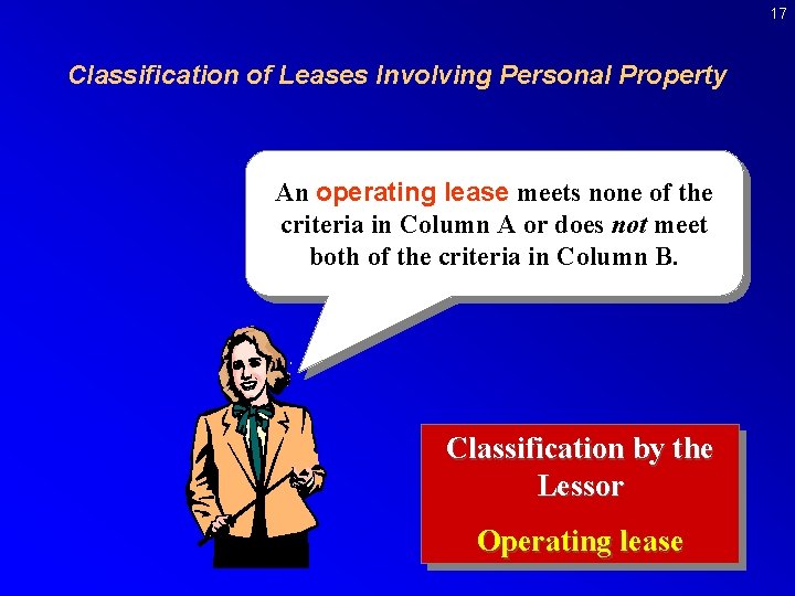 17 Classification of Leases Involving Personal Property An operating lease meets none of the