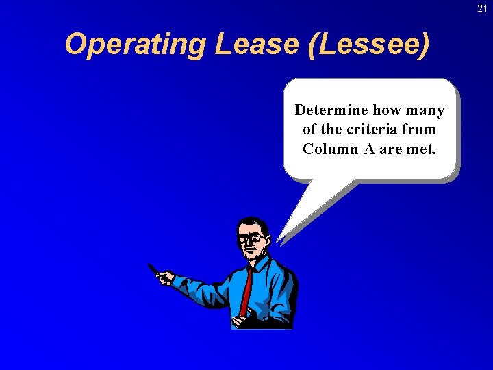 21 Operating Lease (Lessee) Determine how many of the criteria from Column A are