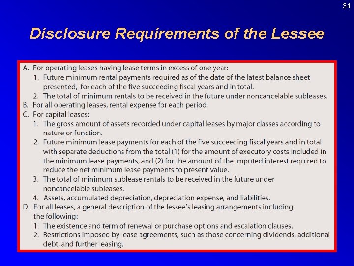 34 Disclosure Requirements of the Lessee 