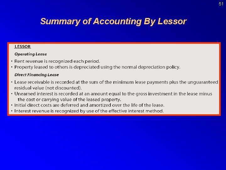 51 Summary of Accounting By Lessor 