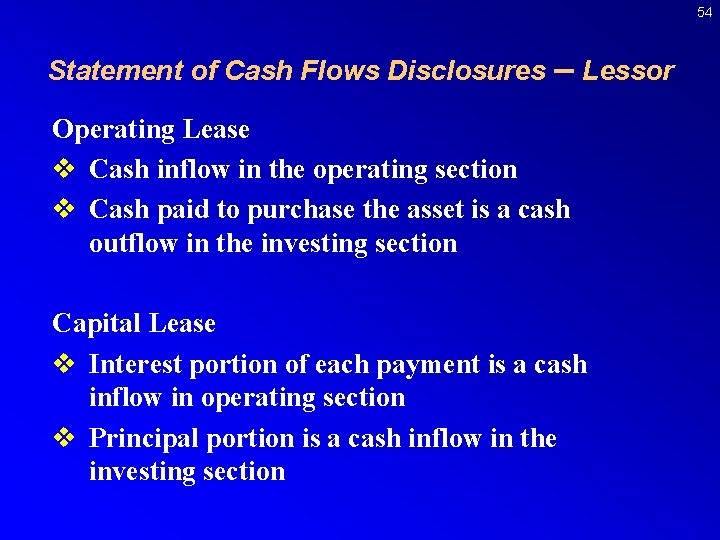 54 Statement of Cash Flows Disclosures – Lessor Operating Lease v Cash inflow in