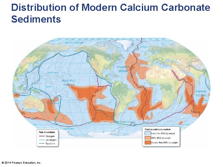 Distribution of Modern Calcium Carbonate Sediments © 2014 Pearson Education, Inc. 