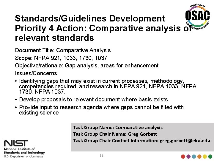 Standards/Guidelines Development Priority 4 Action: Comparative analysis of relevant standards Document Title: Comparative Analysis