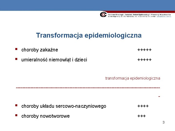 Transformacja epidemiologiczna § choroby zakaźne +++++ § umieralność niemowląt i dzieci +++++ transformacja epidemiologiczna