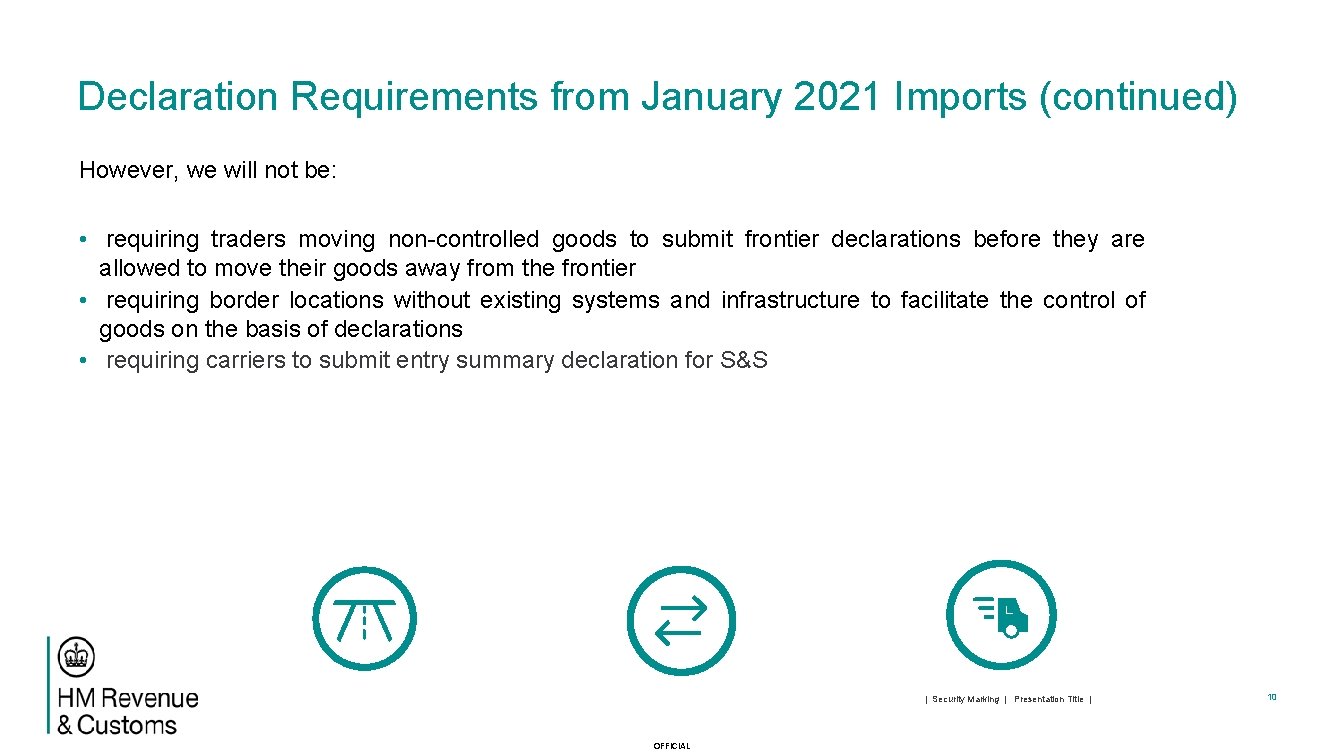 Declaration Requirements from January 2021 Imports (continued) However, we will not be: • requiring