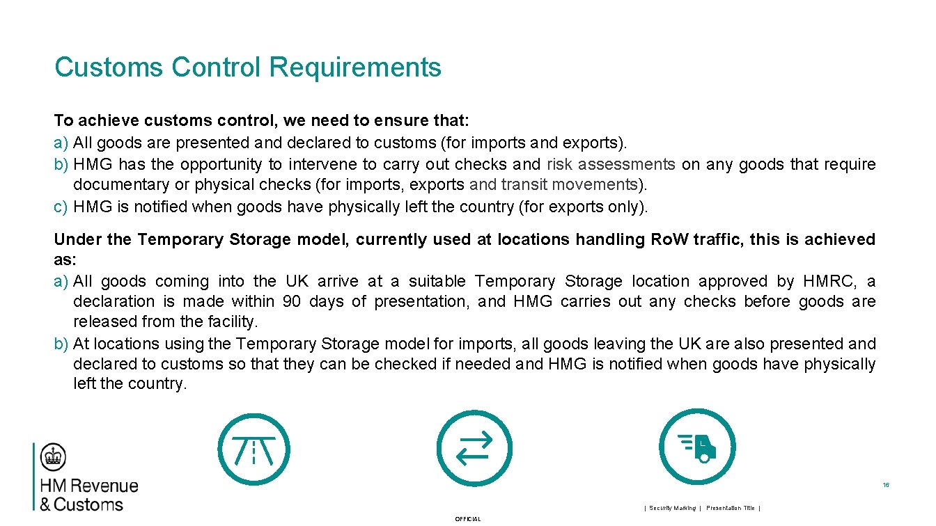 Customs Control Requirements To achieve customs control, we need to ensure that: a) All