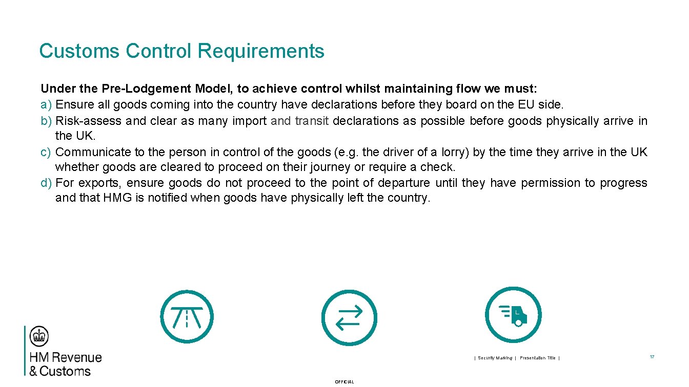 Customs Control Requirements Under the Pre-Lodgement Model, to achieve control whilst maintaining flow we