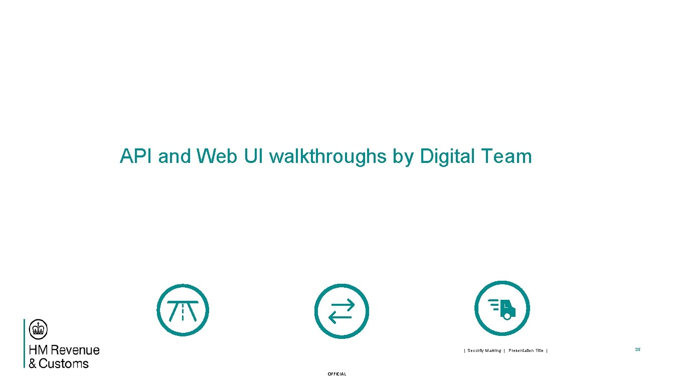 API and Web UI walkthroughs by Digital Team | Security Marking | Presentation Title