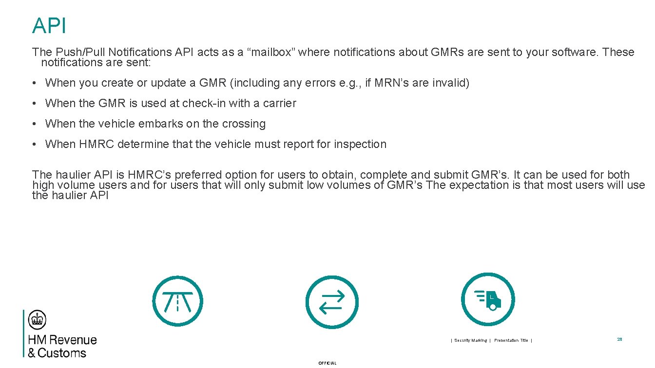 API The Push/Pull Notifications API acts as a “mailbox” where notifications about GMRs are